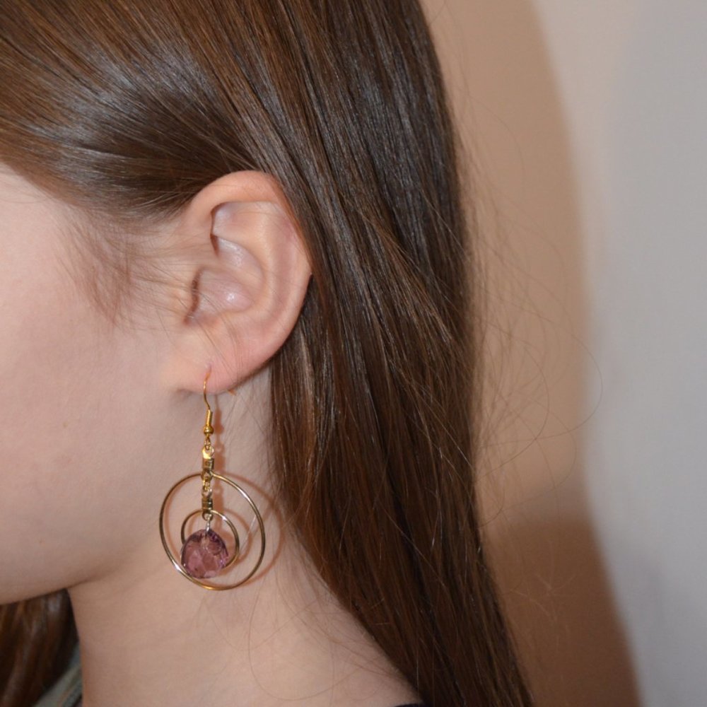 Handmade Earrings Glass Beads Golden Steel
